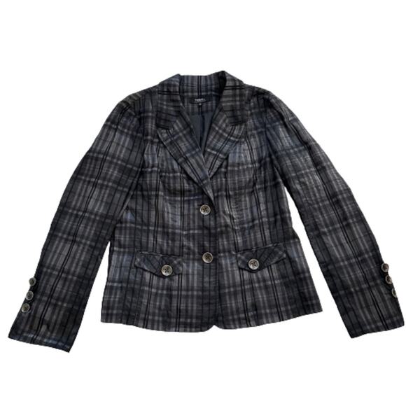 Tribal Black Gray Metallic Textured Button Front Pockets Blazer Jacket Size 10 - Picture 7 of 12